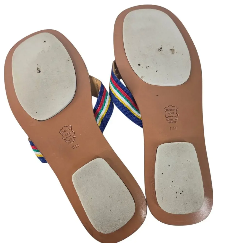 Saks Fifth Avenue Leather Flip Flops Striped Ribbon Thong Sandals 11M Spain - Picture 6 of 7